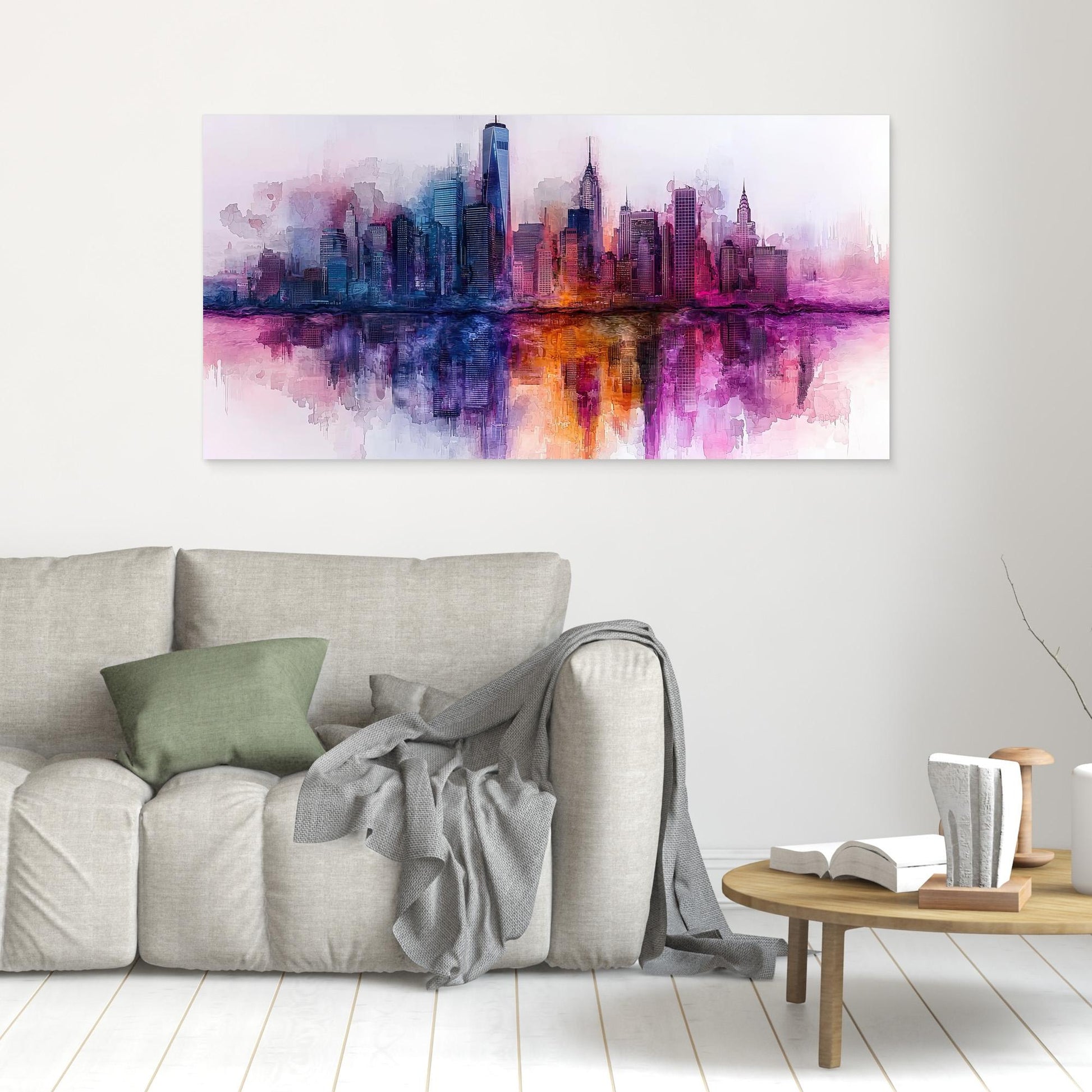 „Stadt in Purpur“ – Abstrakte Skyline mit kräftigen Farben