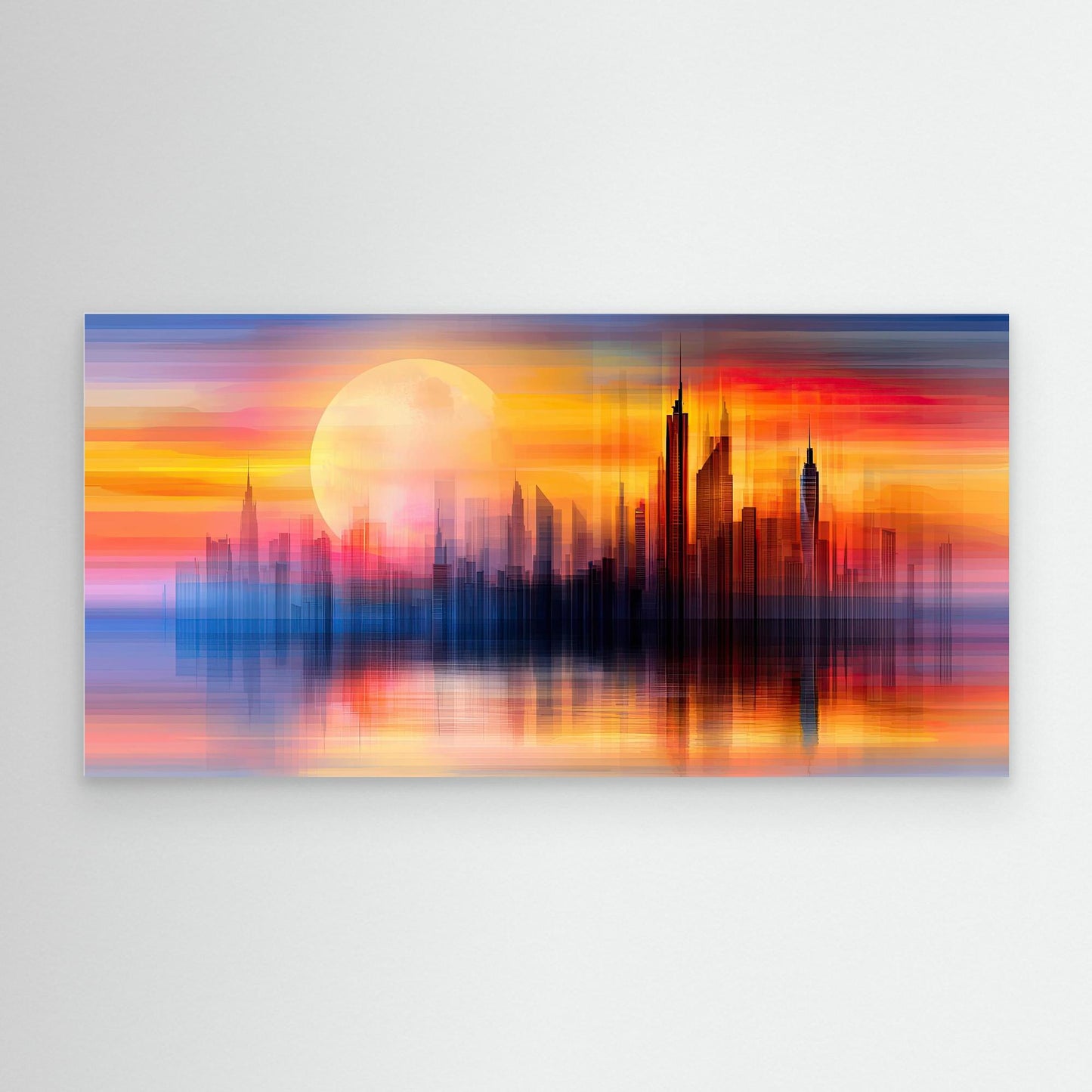 „Stadt im Licht der Dämmerung“ – Abstrakte Skyline mit Sonnenuntergangs-Atmosphäre