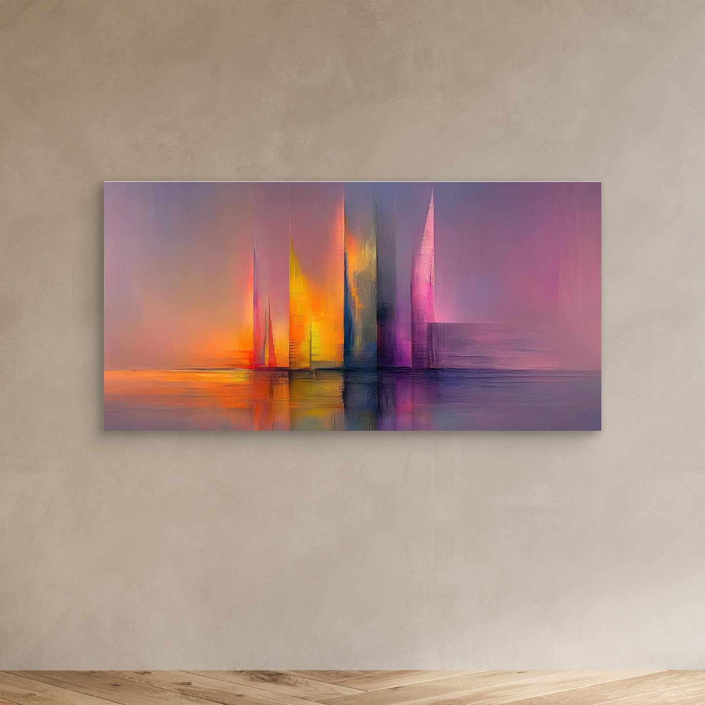 „Farben des Morgens“ – Abstrakte Skyline in sanften Pastelltönen