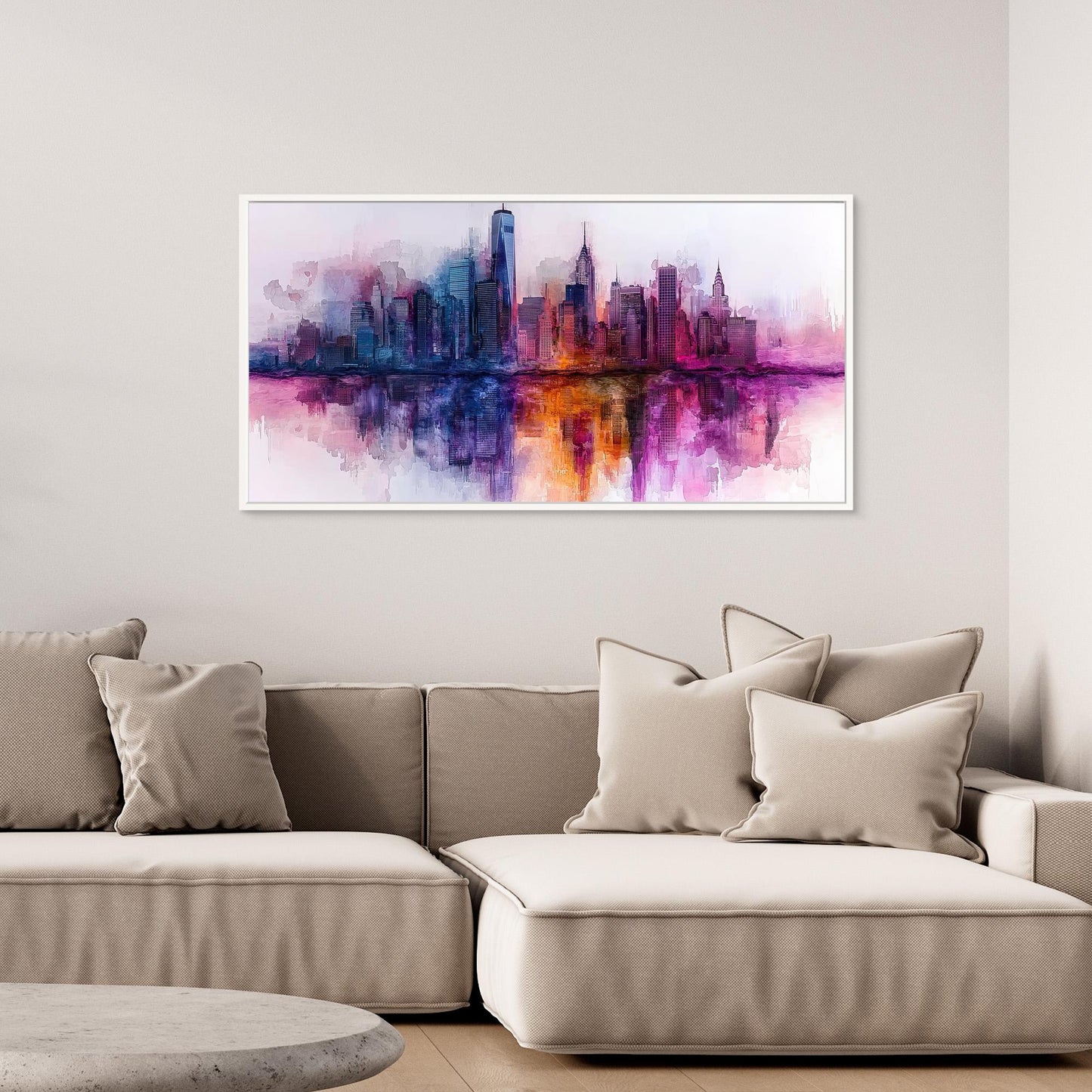 „Stadt in Purpur“ – Abstrakte Skyline mit kräftigen Farben