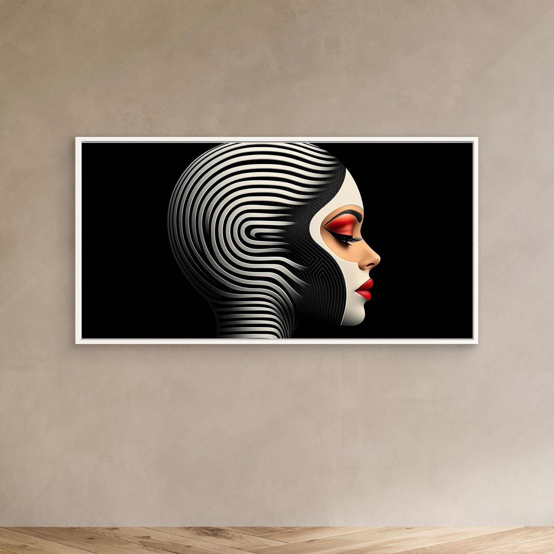 „Die Hypnotische Muse“ – Eine futuristische Fusion aus Op-Art und sinnlicher Ausdruckskraft