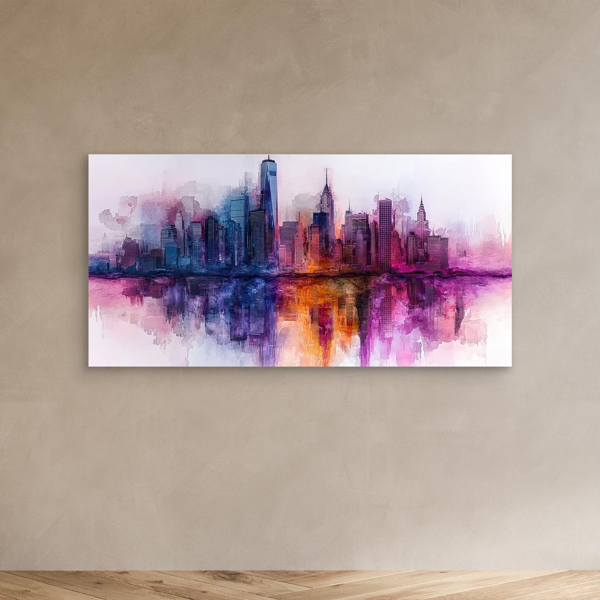 „Stadt in Purpur“ – Abstrakte Skyline mit kräftigen Farben