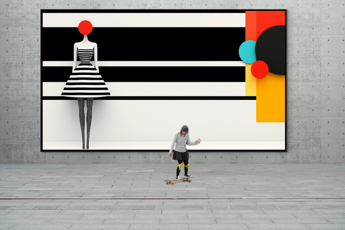 „Geometrie der Mode“ – Grafisches Kunstwerk mit Linien und Farben