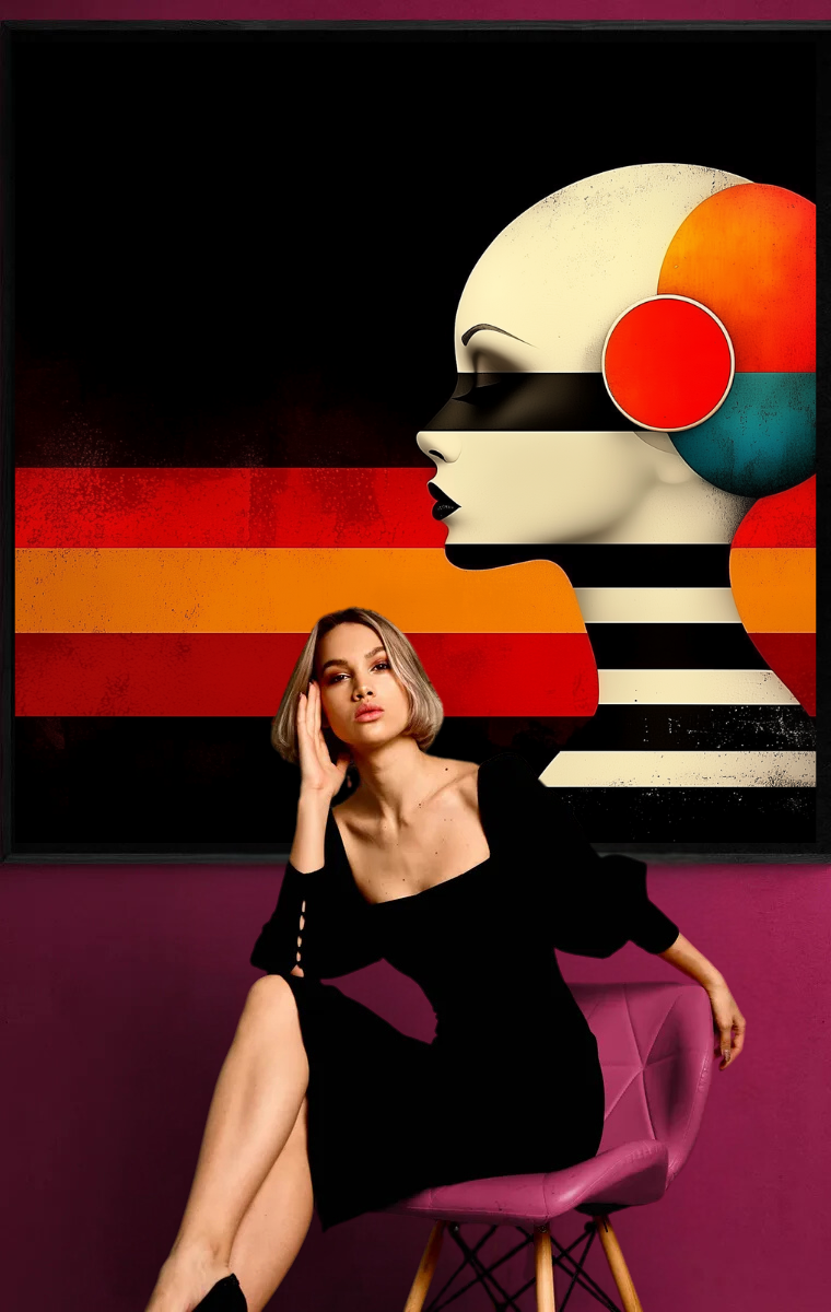 „Klang der Farben“ – Retro-inspiriertes Porträt mit intensiven Farbtönen