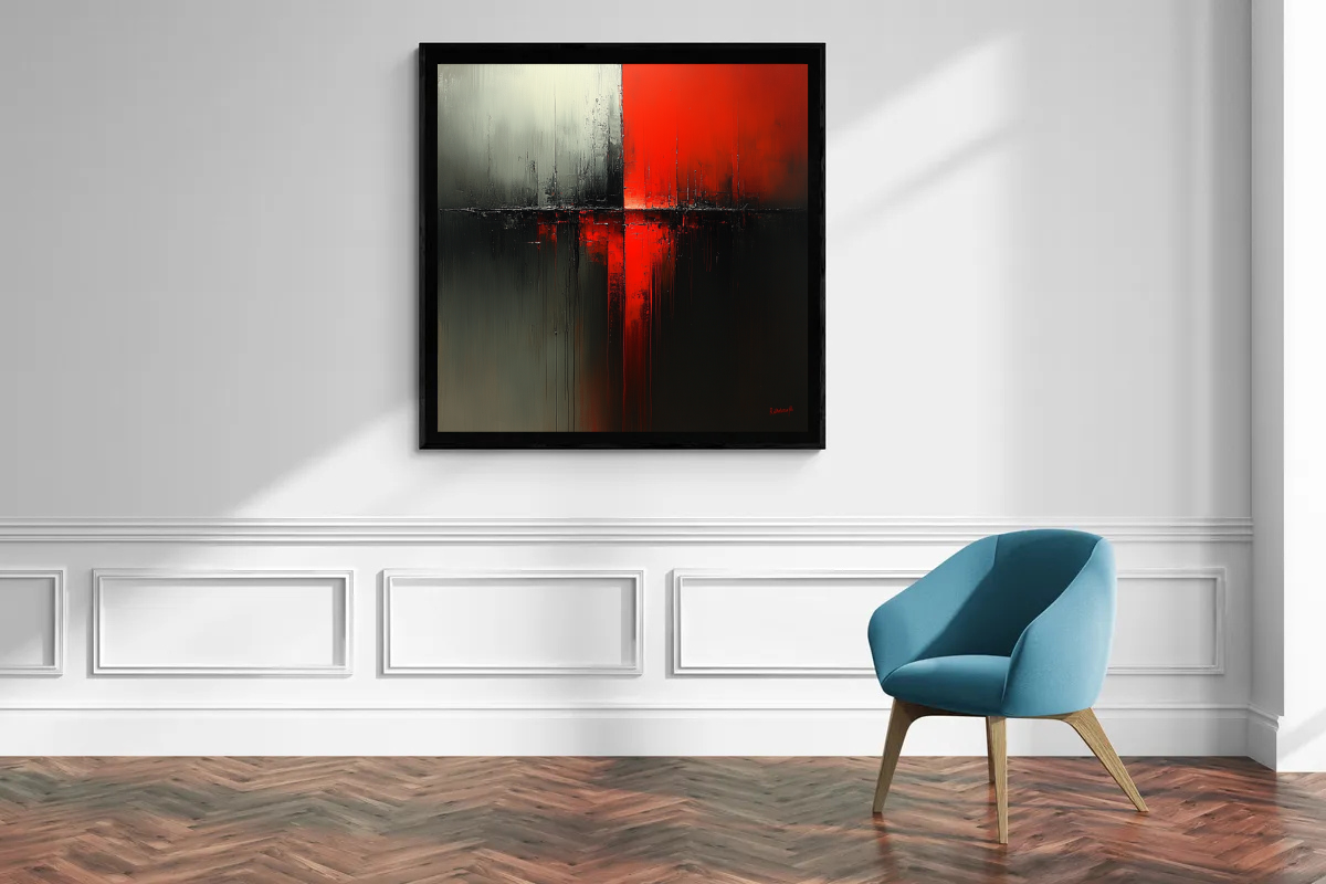 “Contrast of Silence” – Abstract Composition in Red and Black 