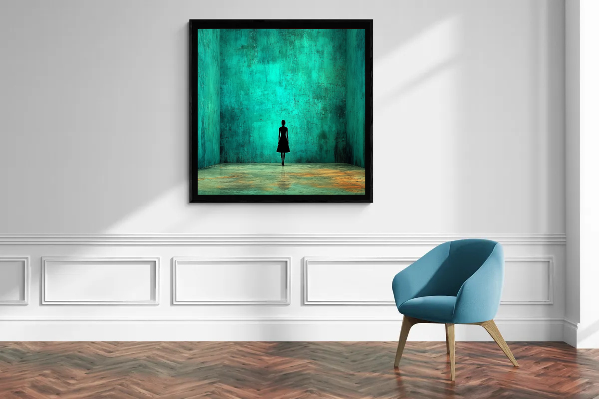 „Raum der Stille“ – Minimalistische Komposition in Türkis und Schwarz