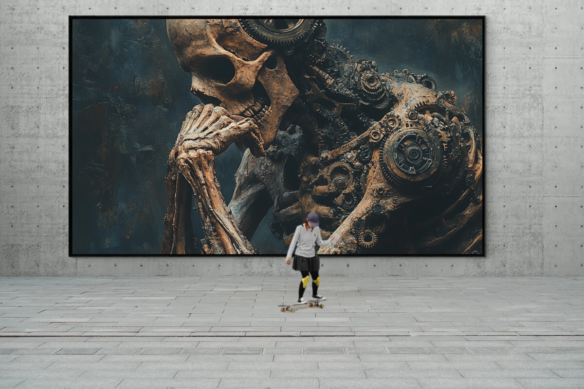 „Der Mechanische Denker“ – Dystopischer Kunstdruck im Stil der Dark Art