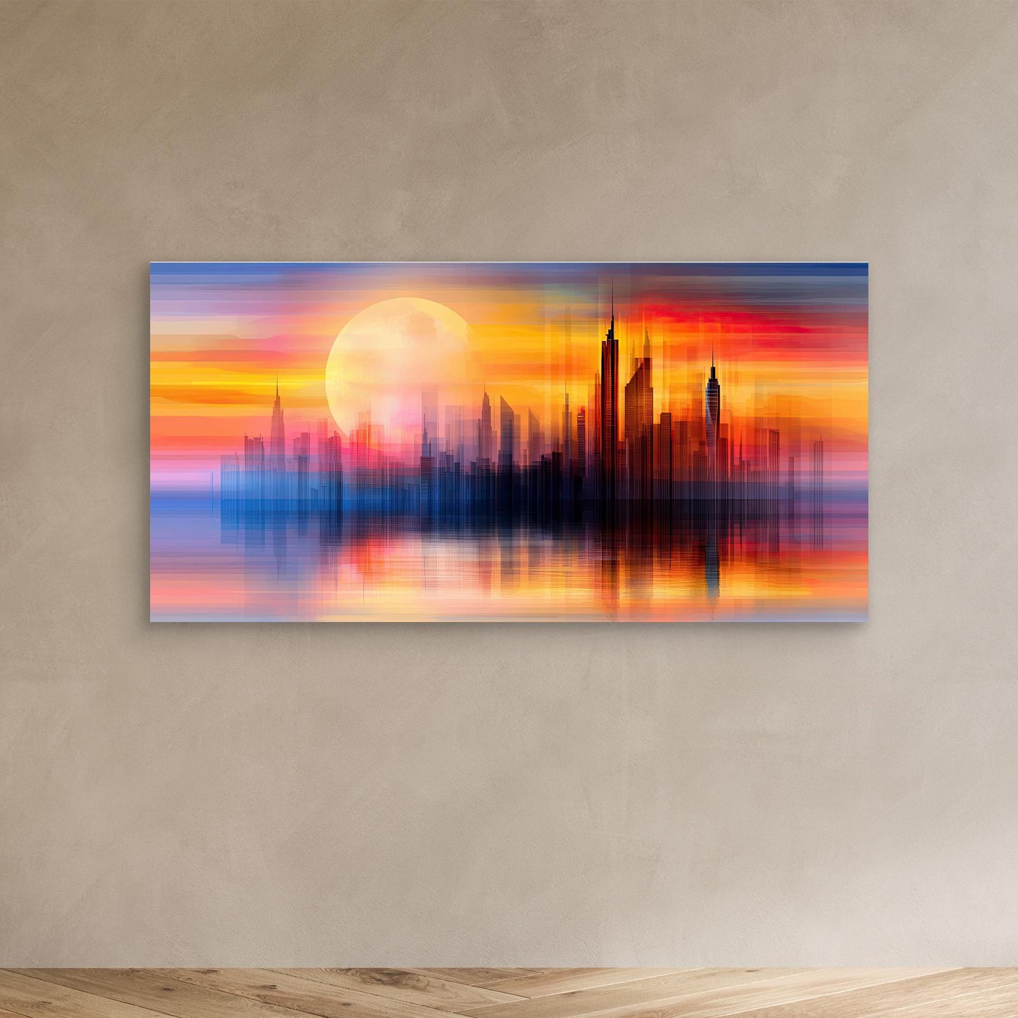 „Stadt im Licht der Dämmerung“ – Abstrakte Skyline mit Sonnenuntergangs-Atmosphäre