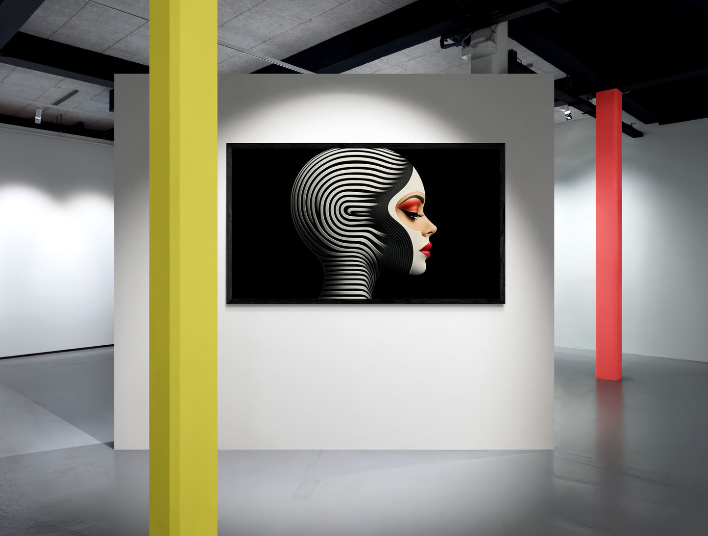 “The Hypnotic Muse” – A futuristic fusion of op-art and sensual expressiveness