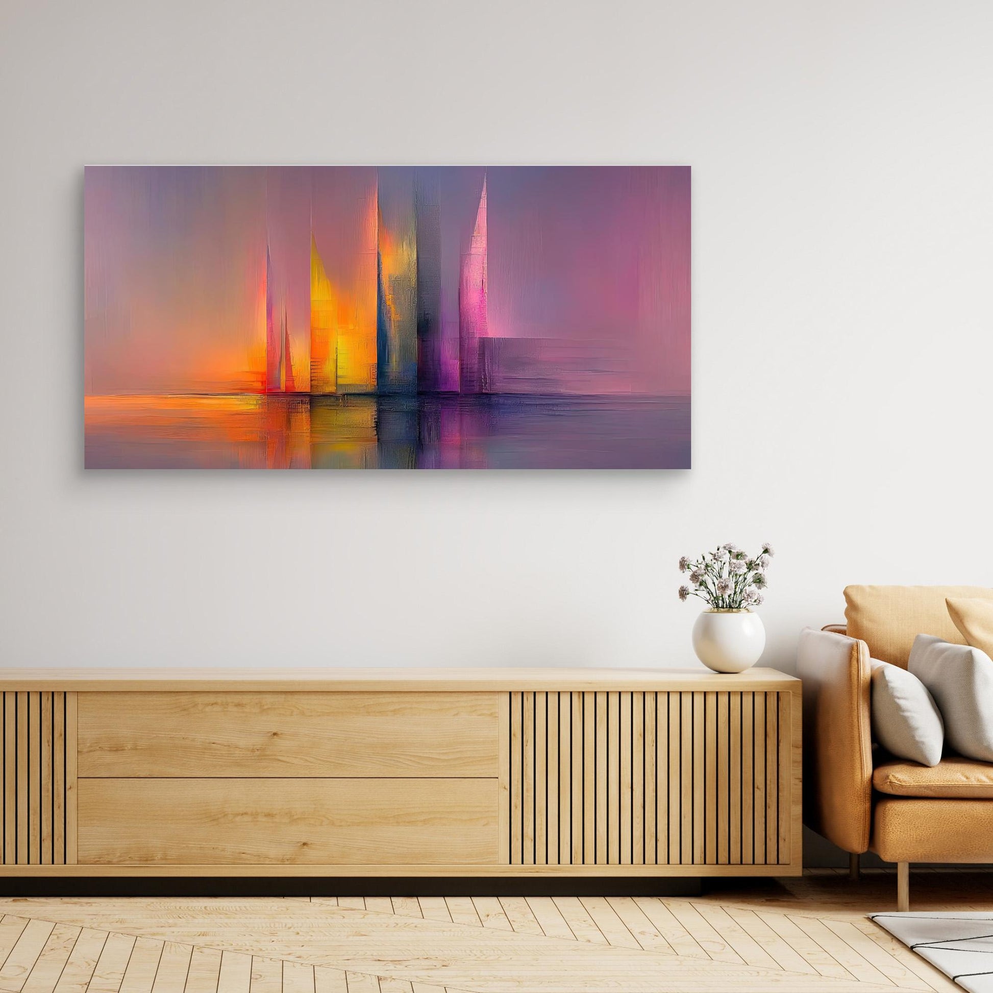 „Farben des Morgens“ – Abstrakte Skyline in sanften Pastelltönen