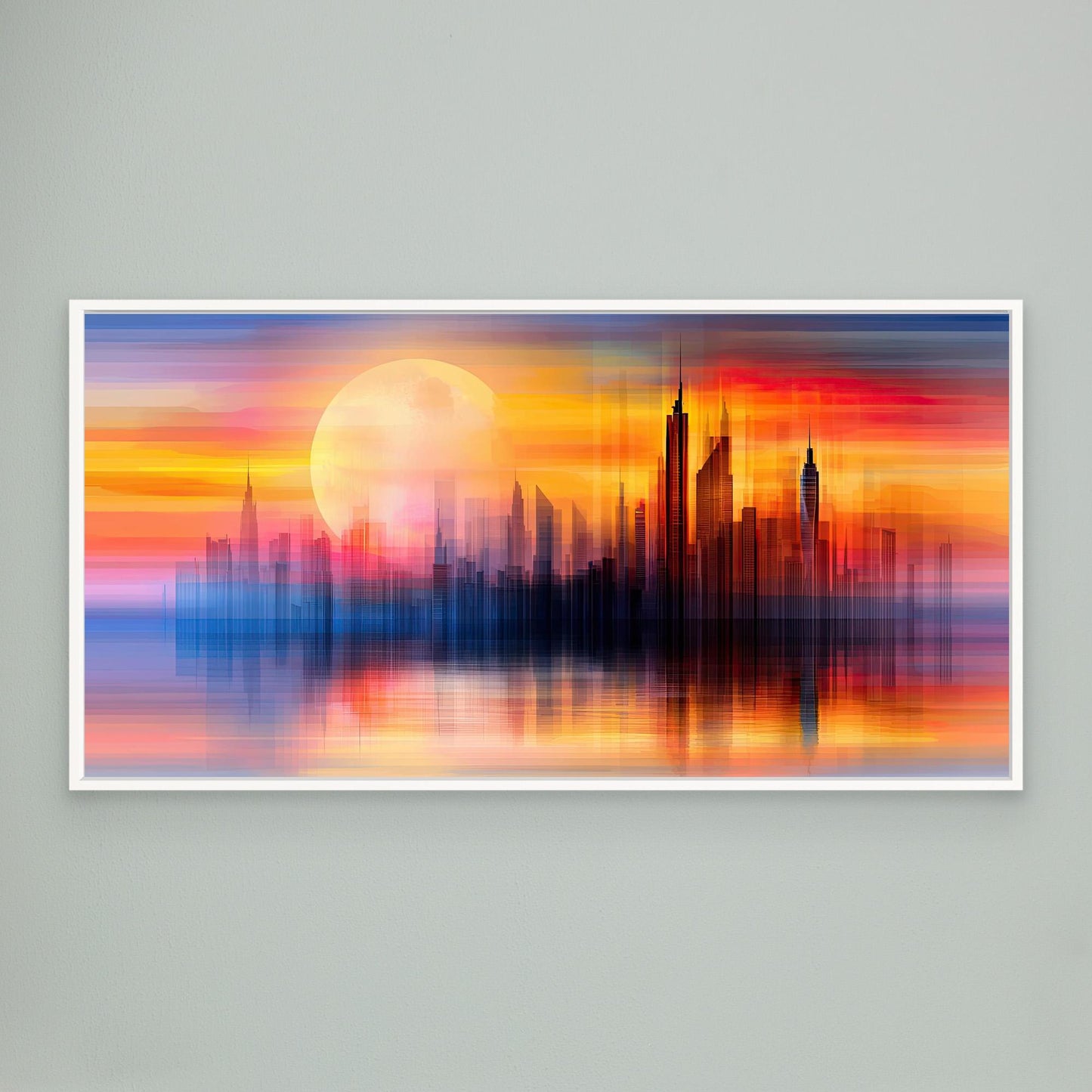 „Stadt im Licht der Dämmerung“ – Abstrakte Skyline mit Sonnenuntergangs-Atmosphäre