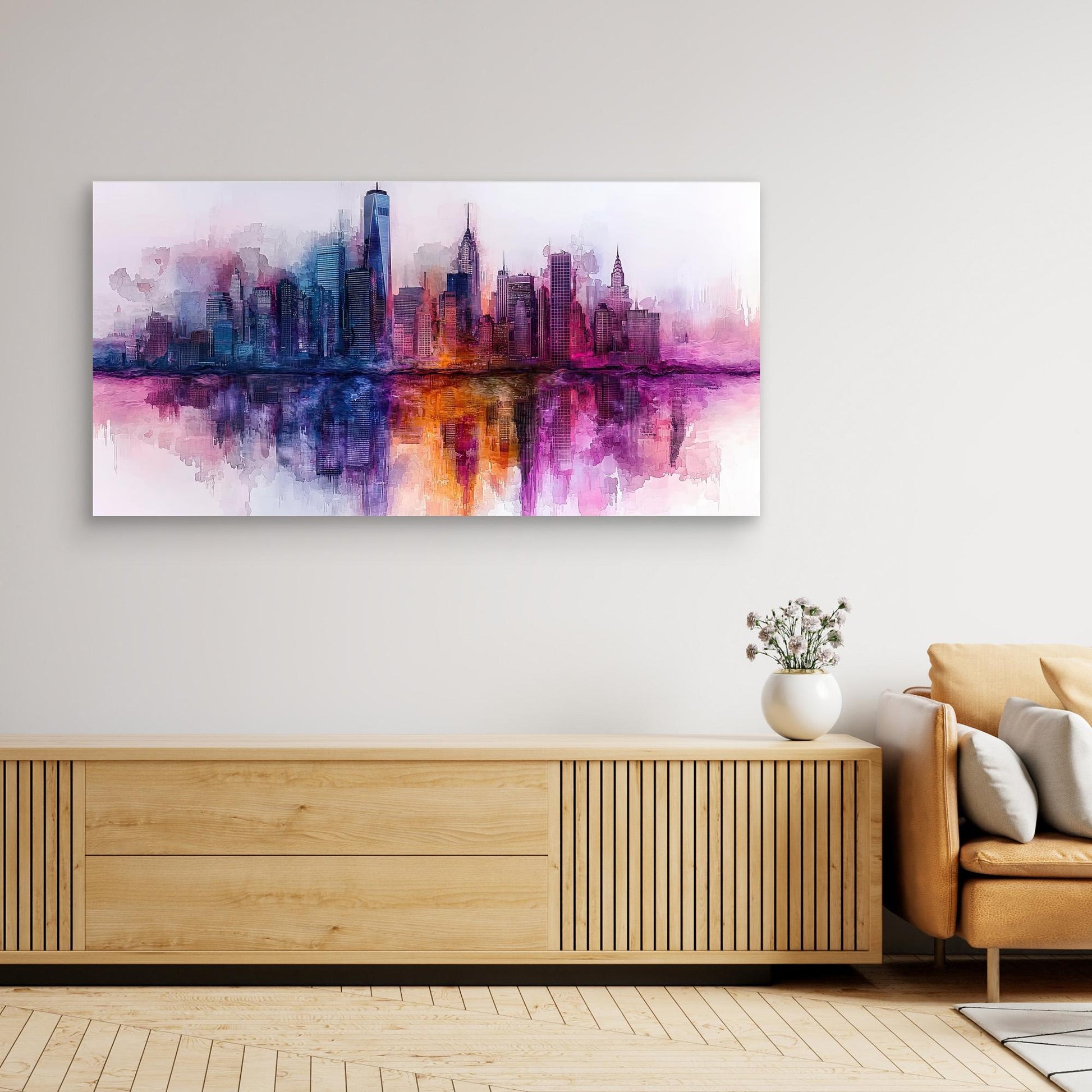 „Stadt in Purpur“ – Abstrakte Skyline mit kräftigen Farben