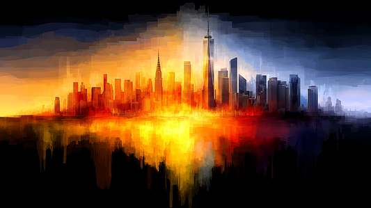 „Feuer und Eis der Skyline“ – Stadtansicht im kraftvollen Farbkontrast