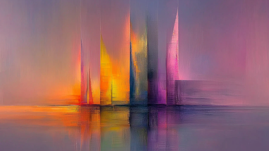 „Farben des Morgens“ – Abstrakte Skyline in sanften Pastelltönen