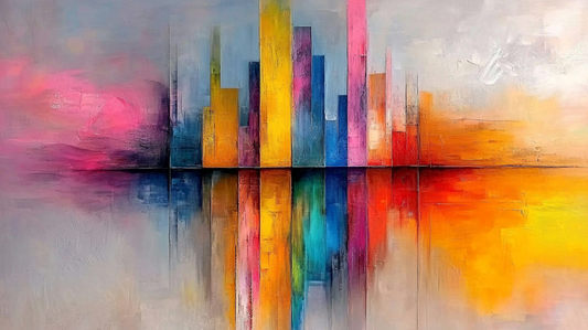 „Farben der Skyline“ – Moderne Stadtansicht in lebhaften Tönen