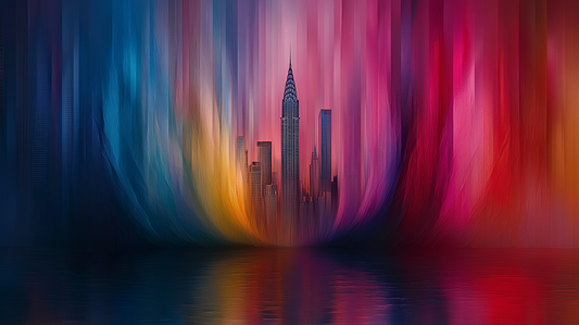 „Farbenfluss der Stadt“ – Skyline in lebhaften, fließenden Tönen
