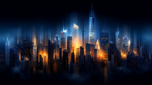 “City Lights” – Skyline at night in bright blue tones 