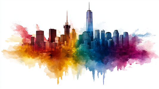 „Farbenpracht der Skyline“ – Ein Stadtbild in lebhaften Aquarelltönen