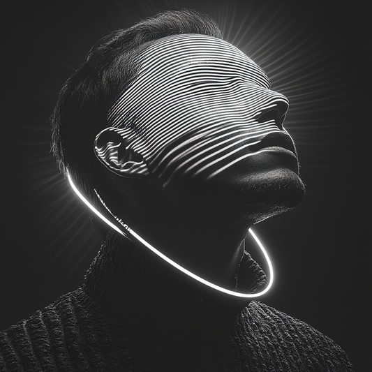 „Linien des Lichts“ – Futuristisches Porträt in Schwarz-Weiß