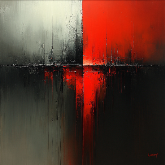 “Contrast of Silence” – Abstract Composition in Red and Black 